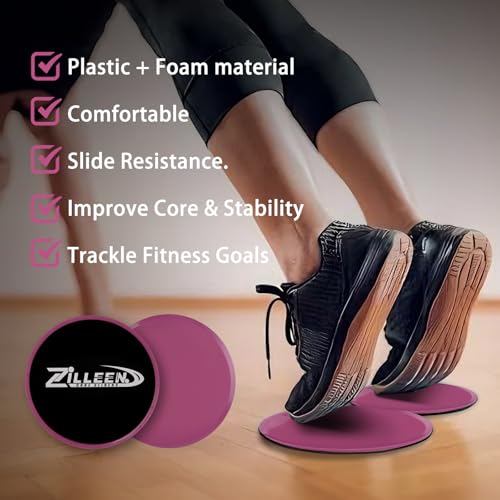 ZILLEEN Exercise Sliders for Working Out Fitness Discs for Pilates Women Men, 2 Pack - color: Pink