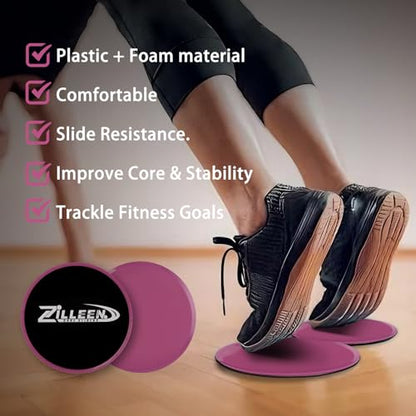 ZILLEEN Exercise Sliders for Working Out Fitness Discs for Pilates Women Men, 2 Pack - color: Pink