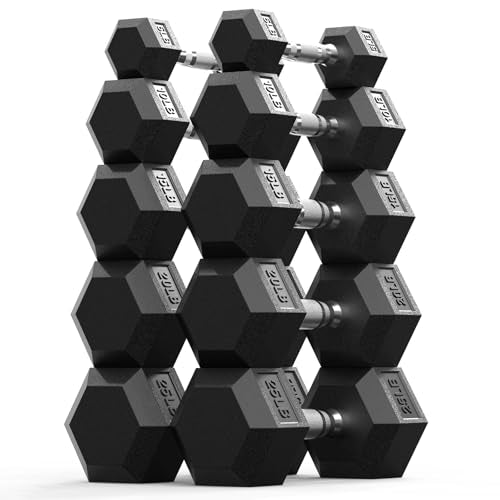 Rubber Encased Hex Dumbbell, Hand Weights with Anti-Slip Cast Iron Grip for Exercise & Fitness, Weights Dumbbells Set of 2 for Strength Training - style: 150 LB SET(5x2,10x2,15x2,20x2,25x2)