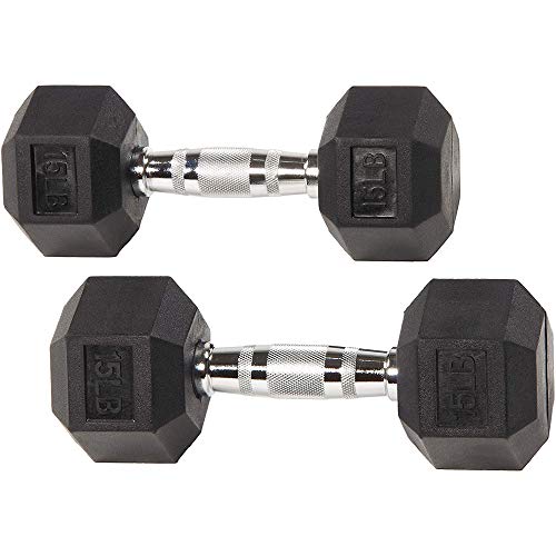 Fitvids Rubber Coated Hex Dumbbell Set with Storage Rack, 100/150/200/550 LB Hand Weight Set with Anti-Slip Grip for Home Gym - size: Dumbbell: 15LBS Pair