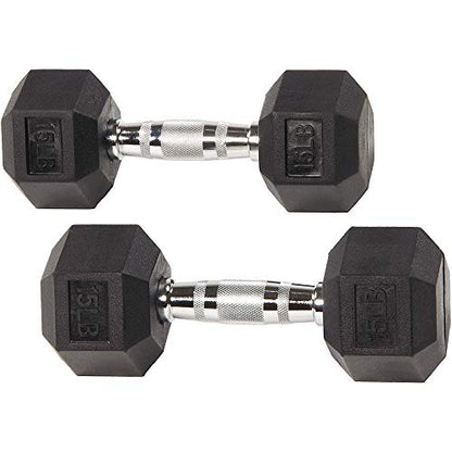 Fitvids Rubber Coated Hex Dumbbell Set with Storage Rack, 100/150/200/550 LB Hand Weight Set with Anti-Slip Grip for Home Gym - size: Dumbbell: 15LBS Pair