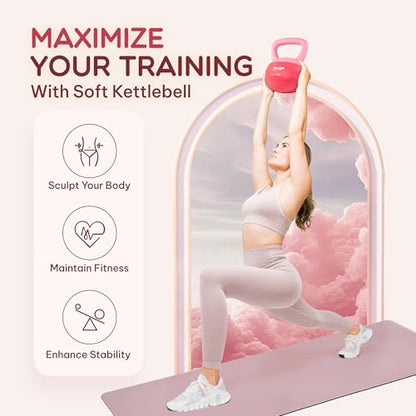 Yes4All Soft Kettlebell, PVC Strength Training Kettlebells for Women, Floor Protection & Quiet, Wide Handle, Aesthetic Soft Weights (5,10,15,20lb) for Home Gym, Fitness Beginners - color: 05lb - Pink