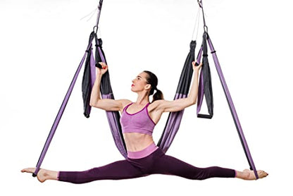 Aerial Yoga Swing Set - Yoga Hammock Hanging Swing - Aerial Sling Inversion Fly Kit - Acro Yoga Inversion Tool - Antigravity Toga Sling - Suspension Trapeze (Grey-Lilac)