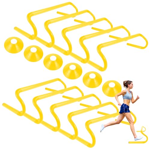 10 Pcs 6" Speed Agility Training Hurdles with 6 Marker Cone Durable Training Hurdle Agility Plyometric All Purpose Speed Hurdle Equipment for Athletes Soccer Basketball Football Practice