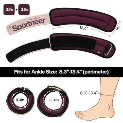 Sportneer Ankle Weights 0.5/1/2/3/5 LBS 1 Pair Wrist Leg Arm Weights - color: Burgundy, size: 2 lb x 2