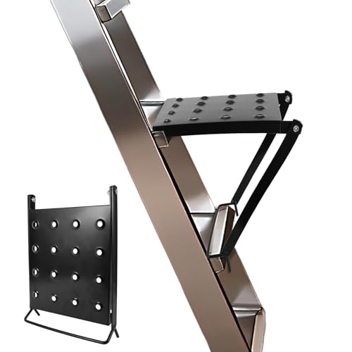 Foldable Ladder Platform, 300lbs Capacity Non-Slip Stable Work Tray Attachment Metal Ladder Step Levelers Platform Extension for Painters, Tools & DIY (Black)