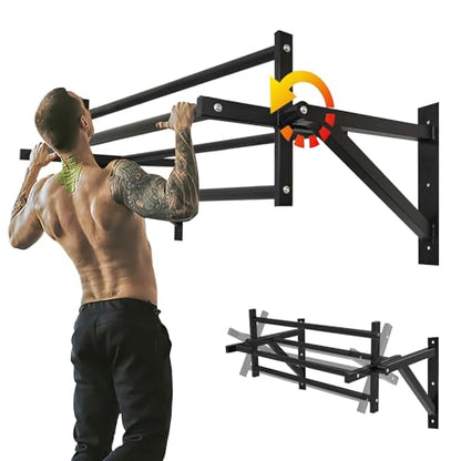 Wall Mounted Pull Up Bar and Dip Station, Heavy Duty Wall Mount Pull-up Chin Up Bar Multifunctional Home Gym Workout Indoor Exercise Equipment Support to 440 Lbs