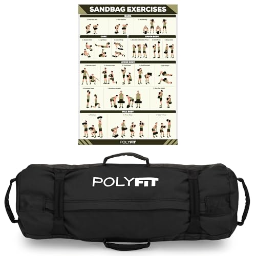 Polyfit Classic Sandbag - Workout Sandbag with 8 Gripping Handles - color: BLACK, size: Large (50-125lbs)