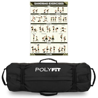 Polyfit Classic Sandbag - Workout Sandbag with 8 Gripping Handles - color: BLACK, size: Large (50-125lbs)