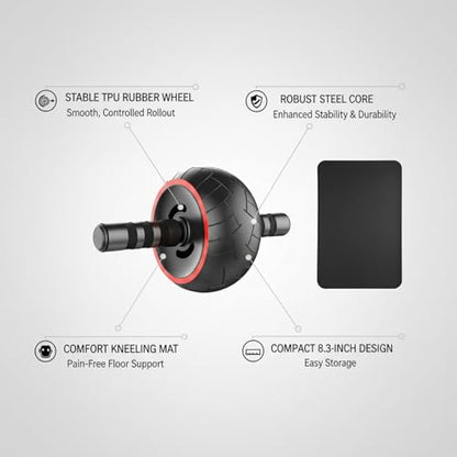 Ab Wheel Roller with Kneeling Pad, Non-Rebound TPU Exercise Wheel for Core Strength, Stable Steel Axle Home Fitness Trainer