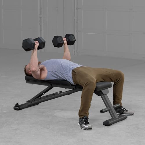 Body-Solid (GFID225B) Adjustable Weight Bench for Full Body Workout, 7-Position Easy Ladder Adjustment, No Assembly Required, with Incline, Decline & Flat Settings, Black
