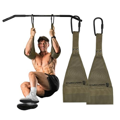 Gymreapers Hanging Ab Straps for Pull-Up Bar - Hang Bar Assist Strap & Strength Workout Equipment, Padded Adjustable Arm Supports with 2 Steel Carabiners for Leg Raises, Abdominal & Core Training