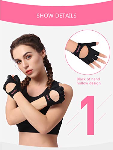 Anser 7150282 Woman Half Finger Girl Short Fingerless Gloves for Indoor Yoga Gym Fitness Body Building Training - color: Black