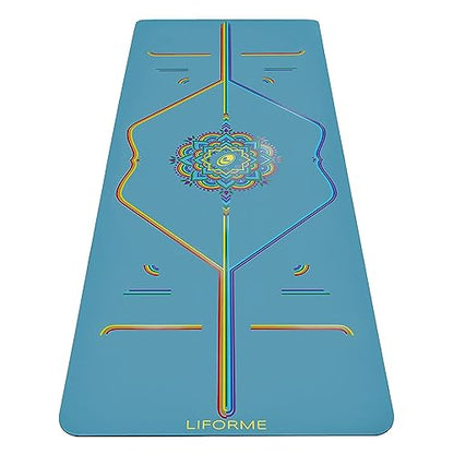Liforme Travel Yoga mat – Patented Alignment System, Warrior-Like Grip, Non-Slip, Eco-Friendly, Ultra-Lightweight and Sweat Resistant, Made with Natural Rubber - color: Blue Sky