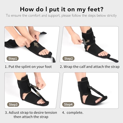 Upgraded Plantar Fasciitis Night Splint with Massage Ball for Foot Pain Relief Causing by Plantar Fasciitis, Achilles Tendonitis, Heel Spur, Comfortable & Easy-to-use Brace for Men & Women, Black Large