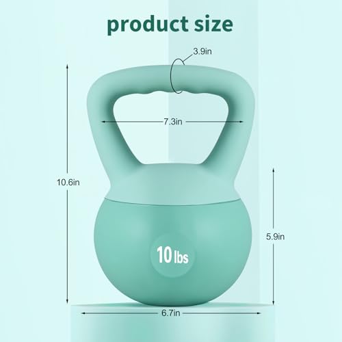 Soft Kettlebell Weights (5-30 lbs) - Iron Sand Filled for Home Gym, Strength Training & Fitness - Shock-Proof Design with Wide Non-Slip Handle - Dumbbell Alternative for Men & Women (Mint Green, 10 LBS)