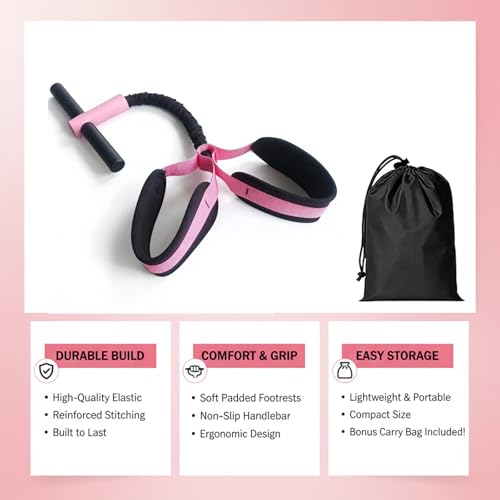 Pedal Resistance Band with Handle, Pink 55LBS Resistance Bands, Portable Sit Up Equipment for Women Home Gym, Suitable for Core, Abs, Arms, Waist and Leg Workout