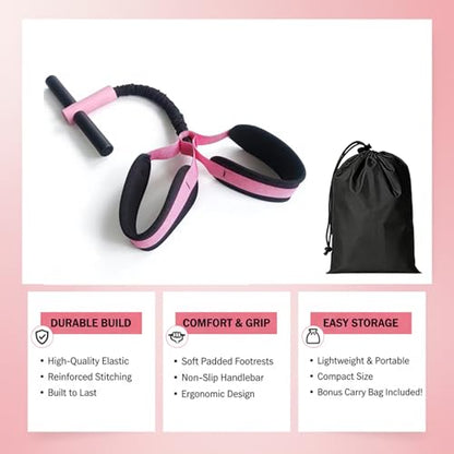 Pedal Resistance Band with Handle, Pink 55LBS Resistance Bands, Portable Sit Up Equipment for Women Home Gym, Suitable for Core, Abs, Arms, Waist and Leg Workout
