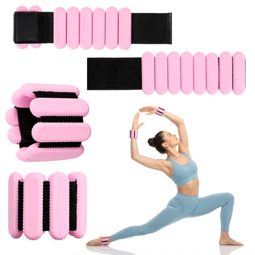 2 PCS Ankle Weights for Women and Men Adjustable Wrist Weighted Training Bracelet Wrist Ankle Set for Walking Running Yoga Pilates Strength Foot weights for exercise Workout Pink 1Lbs