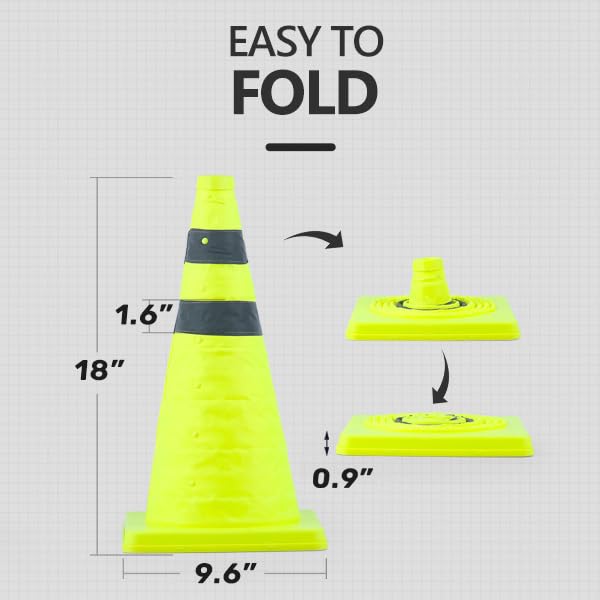 [2 Pack] 18 Inch Collapsible Traffic Cones, Lime Green Safety Cones, Pop-up Cones with Reflective Collar, for Driving Practice,Road Parking (Green) - color: Lime Green, size: 18inch