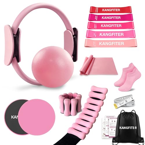 Pilates Equipment Kit for Home Workout, Pilates Ring and Ball Set with Adjustable Ankle Wrist Weights, Resistance Bands, Tape Measure, Bag, Pilates Essentials Accessories for Women Yoga
