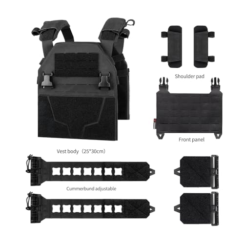 Tactical Vest for Men - Lightweight Quick Release Modular Vest Adjustable Airsoft Vest Outdoor for Running Training - color: Black