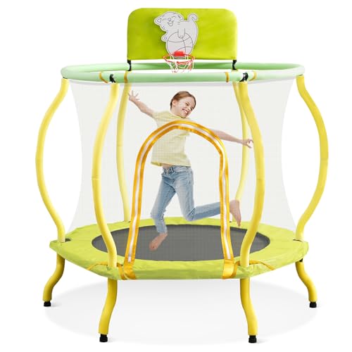 Trampoline, Portable Fitness Foldable Trampoline in-Home Mini Rebounder with Adjustable Handle, Exercise Trampoline for Kid/Adults, 40" Max Load 330lbs (Enclosure, Yellow)