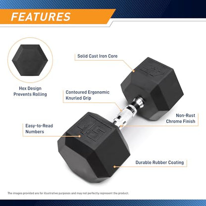 Marcy Classic Rubber Hex Dumbbell with Knurled Grip for Strength Training and Bodybuilding, 5lb - 50lb Single Dumbbell for Exercise & Fitness, Sold Individually - style: 45lb, Single