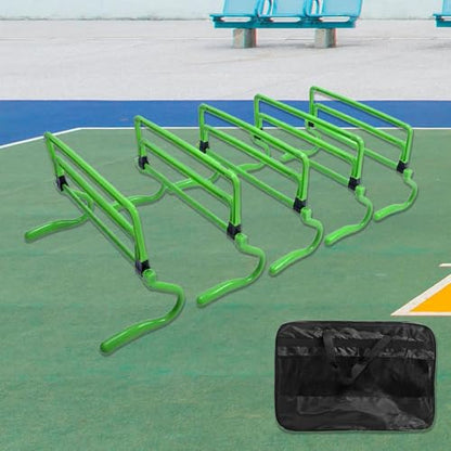 5 Pieces Agility Hurdles Field Training Speed Training Hurdles Fitness Workout Equipment Obstacle Rack Adjustable Height Foldable PVC Suitable for, Green