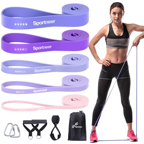 Sportneer Resistance Bands for Working Out: Pull Up Bands 5-130lb 5 Levels Exercise Bands Workout Bands Set with Handles & Door Anchor Pull Up Assist Bands for Men Women Resistance Training - color: Blue,Pink,Purple