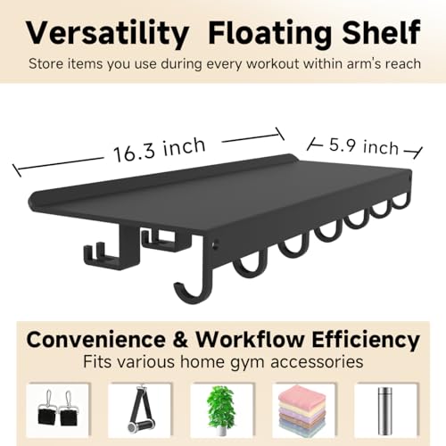 Dafftos Floating Shelf Compatible with Tonal Accessories Home Gym Storage Rack Wall Mount Resistance Band Organizer Workout Metal Holder Hook T-Bracket Lock Adapters Hanger Fitness Equipment (Black)