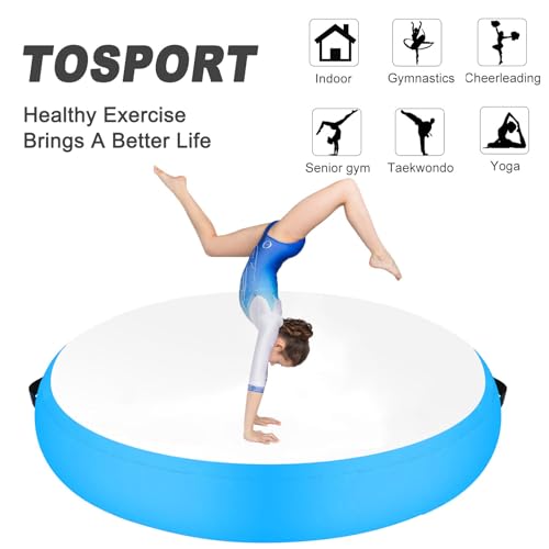 Inflatable Gymnastic Air Spot Mat Tumbling Exercise Yoga Training Mat With Pump, Inflatable Round Springboard Air Roller Gym Floor Track For Home Use/Cheerleading/Water