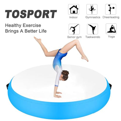 Inflatable Gymnastic Air Spot Mat Tumbling Exercise Yoga Training Mat With Pump, Inflatable Round Springboard Air Roller Gym Floor Track For Home Use/Cheerleading/Water