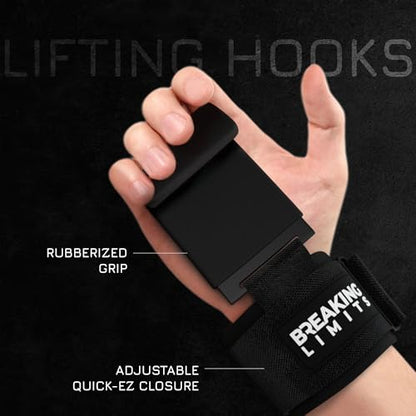 Breaking Limits Lifting Hooks for Weight Lifting (Pair) - Wrist Hooks for Weightlifting, Gym, Deadlifts & Pull-Ups– Hook Lifting Straps - Hook Grips for Men & Women