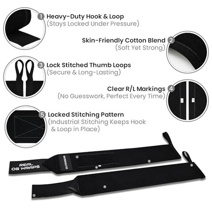 18" OG-Grade Wrist Wraps for Weightlifting – Heavy Duty Wrist Support with Thumb Loop & Lockdown Strap – Wrist Straps for Powerlifting, Bench Press & Gym Training - color: Classic Black