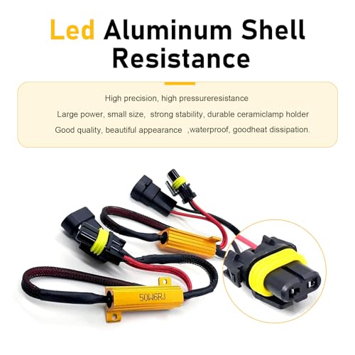 2PCS Car LED Light Bulb Decoders, 9005/9006 50W 6Ohm LED Load Resistor Kit, Headlight Anti Flicker Error Decoder, Universal Car Fog Turn Signal Bulb Load Resistor Relay Harness Adaptor(Black)