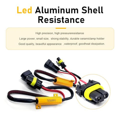2PCS Car LED Light Bulb Decoders, 9005/9006 50W 6Ohm LED Load Resistor Kit, Headlight Anti Flicker Error Decoder, Universal Car Fog Turn Signal Bulb Load Resistor Relay Harness Adaptor(Black)