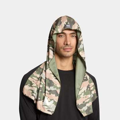 MISSION Cooling Hoodie Towel, Evaporative Cool Technology, Cools Instantly When Wet, UPF 50 Sun Protection, Contours Your Head to Stay in Place, Great for Sports, Fitness, Gym - color: Classic Camo Safari