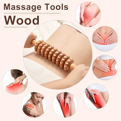 Cellulite Massage Tool Wood Therapy Massage Tools Fascia Blaster Cellulite Roller Lymphatic Drainage Massager Deep Tissue Massage Stick for Legs Thighs Muscle Relief Recovery(White 9-Wheel) - color: Nude 9-wheel