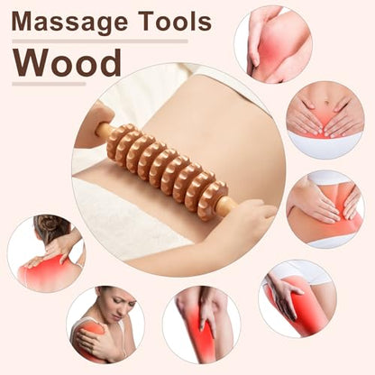 Cellulite Massage Tool Wood Therapy Massage Tools Fascia Blaster Cellulite Roller Lymphatic Drainage Massager Deep Tissue Massage Stick for Legs Thighs Muscle Relief Recovery(White 9-Wheel) - color: Nude 9-wheel