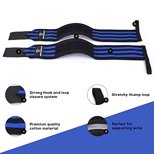 AQF Wrist Wraps for Weightlifting & Powerlifting, 18" USPA Approved (Pair) - color: Blue & Black