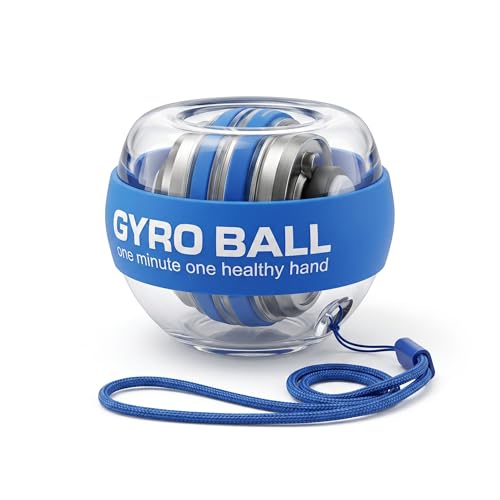 Gyro Ball Wrist Trainer, Auto Start Grip Strength Trainer with Battery-Free Self-Generating LED Lights, Forearm Trainer and Hand Exerciser, Torque Ball for Fitness, Office and Gaming - color: Blue