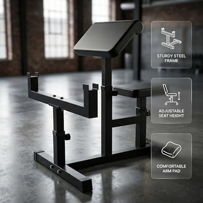 Black Adjustable Preacher Curl Bench – 2-in-1 Bicep & Triceps Strength Station | Seated Isolation Training for Barbell & Dumbbell | Compact Home Gym Equipment
