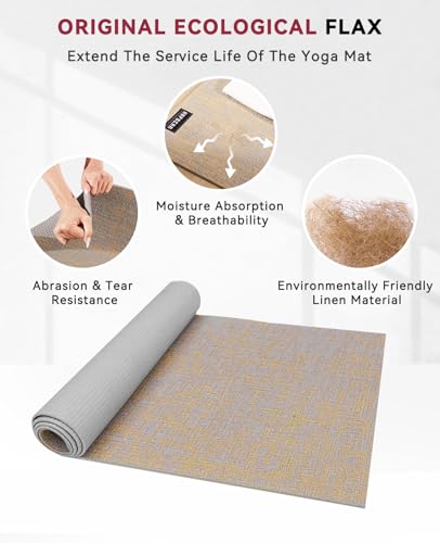 HAPBEAR Extra Large Yoga Mat (84''x30'') - 1/4'' Thick Durable Natural Linen, Non-Slip & Tear-Resistant - Perfect for Home Yoga Workouts, Meditation, Pilates, Floor Exercises & Fitness - Free Carrying Bag Included - color: Brown