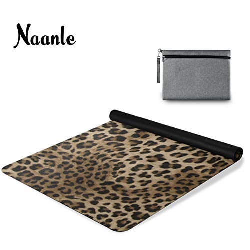 Naanle Leopard Yoga Mat with Carrying Bag Set, Leopard Print Exercise Mat Foldable Non Slip Travel Lightweight Workout Rug for Home Gym Yoga Pilates Stretching Floor Fitness 71x26 in - color: White 02