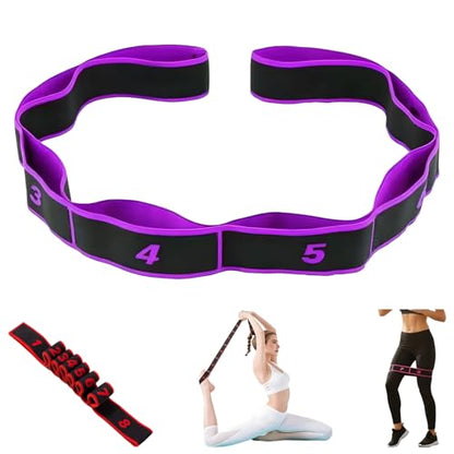 Fitness Resistance Band for Stretching and Yoga, Stretch Strap, Elastic Yoga Stretching Strap, Multi-Loop for Physical Therapy, Pilates, Yoga, Dance & Gymnastics Exercise - color: Purple