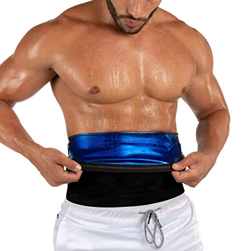 Waist Trainer Trimmer Sweat Belt Band for Men Lower Belly Fat Sauna Slimming Belt Suit Workout - color: Deep Blue, size: Large-X-Large