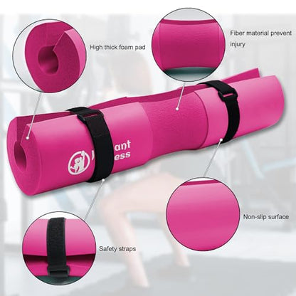 J Bryant Barbell Pad Set with 2 Ankle Straps for Cable Machines Hip Resistance Band Weight Lifting Straps Thick Cushion Hip-Thrusts Pad with Carry Bag for Squats Bench Press Workout - color: pink set