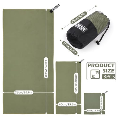 Father's Day Quick Dry Towels 3 Pack, Ultra Soft Lightweight Microfiber Towel Fast Drying Travel Towels with Bag, Highly Absorbent Compact for Camping, Beach, Yoga, Swimming Gym Army Green - color: Army Green
