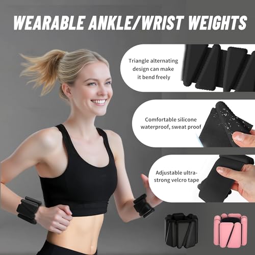 Ankle Weights 2 lb Set for Women & Men - Adjustable Wrist/Leg Weights with Soft Neoprene & Metal D-Ring, Sweat-Proof for Walking Running Pilates HIIT At Home Workout - color: Black